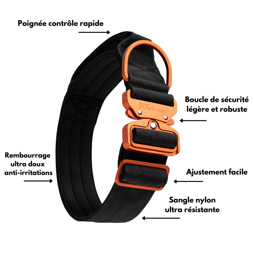 collier tactique chien noir signature 5cm avantages dogderue